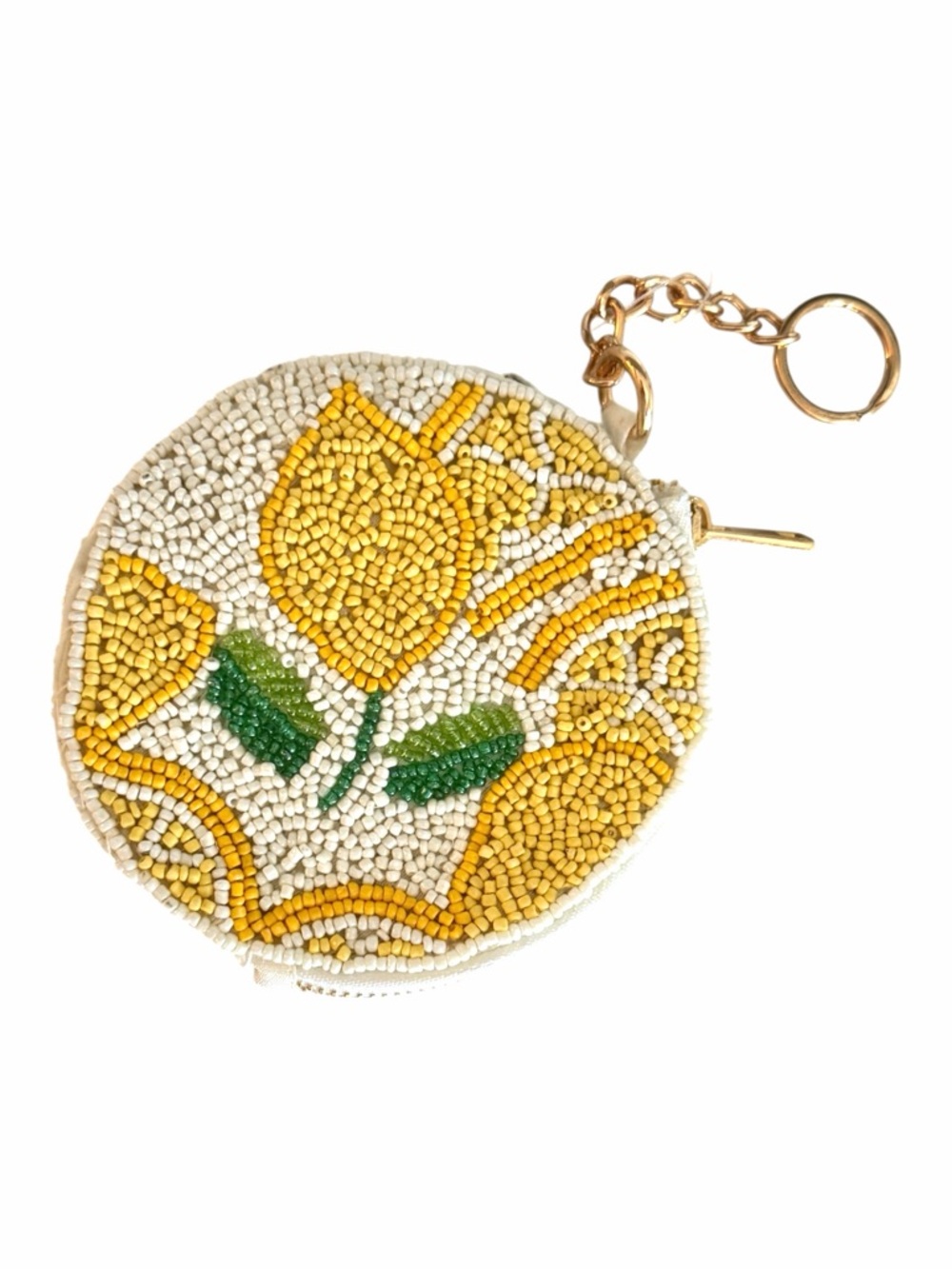 Beaded Lemon Coin Purse Round Zip Pouch Keychain Wristlet Style NWT Summer